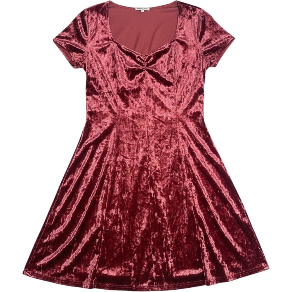 Charlotte Russe Burgundy Crushed Velvet Y2K Skater Dress Sweetheart Neck Large